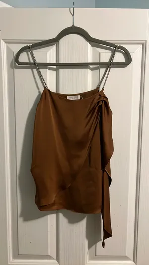 Draped Satin Camisole Top w Chain Strap thumbnail 3