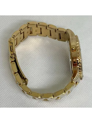 Women’s gold tone watch 38mm round quartz analog mop dial size 7” running thumbnail 8
