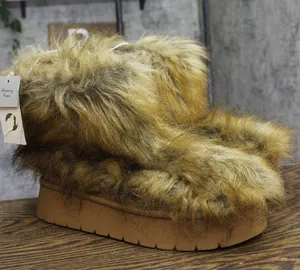 A New Day Womens Terra Boots Faux Fur Fuzzy 94715799 Brown 11M thumbnail 1