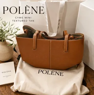 Polène Cyme Mini Textured Leather Tote Bag Camel Brown with Box & Dust Bag thumbnail 1