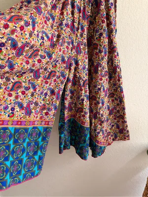 Handmade Boho Paisley Wide Leg Palazzo Pants Smocked Waist Floral Border XS/S thumbnail 4