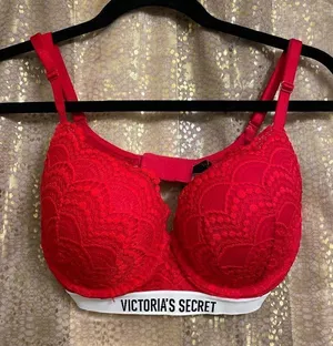 Victorias Secret Bright Red Lace T Shirt Push Up Bra Full Coverage Bra 32DD thumbnail 1