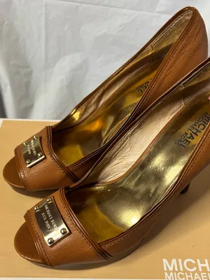 Michael Kors Cognac Leather Peep-Toe Platform Pumps thumbnail 2