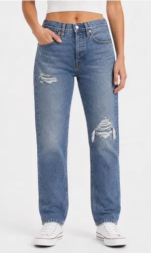 Levis Premium 501 Original Cropped Jeans W27 L28 Distressed Medium Wash Blue thumbnail 1