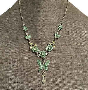 Butterflies And Flowers Drop Necklace Multiple thumbnail 1
