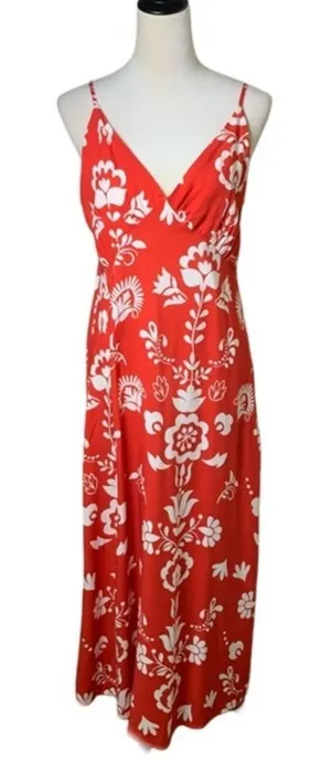 YAS Red Tropical Floral Boho Maxi Dress XL | Resort‎ Beach Vacation Sundress NWT thumbnail 1