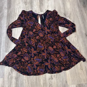 Free People Hello Lover Tunic Womens Floral Paisley Black Orange Size Medium‎ thumbnail 3