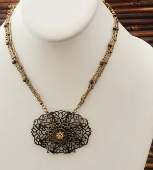 Chico’s Necklace with Gorgeous Lacy Pendant thumbnail 1