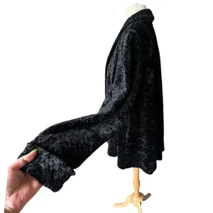 VTG 90s Y2K Connected Apparel Crushed Velvet Open Front Jacket Shawl Black XL thumbnail 6