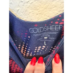 Goldsheep Womens Pink Navy Abstract Dot Scoop Neck Sports Bra Size L thumbnail 2