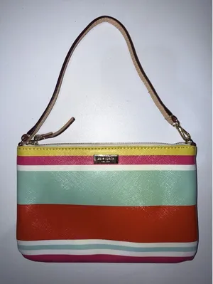 Kate Spade New York Women's‎ Striped Multicolor Wristlet Trim Leather Logo Purse thumbnail 1