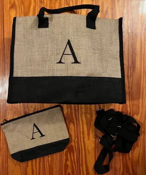 Monogrammed Letter “A” Tote Set - Large Bag W/ Removable Straps & Makeup Pouch thumbnail 1