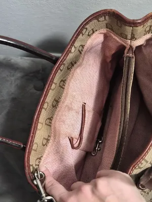 Y2K Dooney & Bourke Purse Brown Monogram wLeather Trim Shoulder Bag Vintage thumbnail 15
