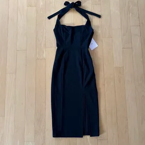 Hello Molly Hit the Trends black halter bodycon midi dress with slit thumbnail 2