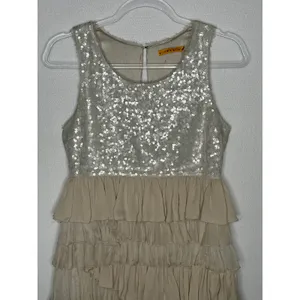 Alice + Olivia 2000s Silk Ruffle Tiered Sequin Dress Neutral Small thumbnail 14