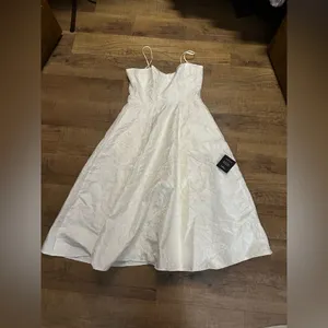 Lulus Meet for Tea White Jacquard Bustier Midi Dress With Pockets thumbnail 4