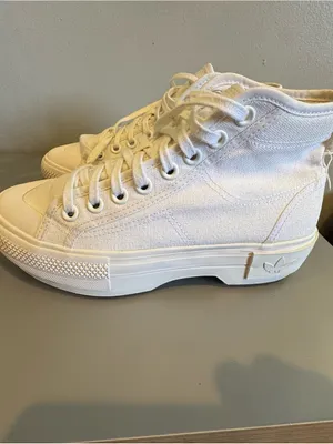 adidas White High-Top Platform Canvas Sneakers with Gum Outsole thumbnail 9