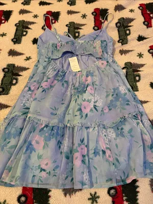 Hollister Light Blue Floral Spaghetti Strap Tiered Dress thumbnail 7