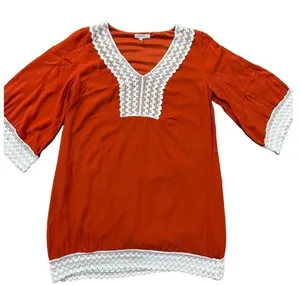 NWOT Entro Long Sleeve Dress‎ Lace Trim Rust Orange Small thumbnail 1