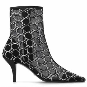 GUCCI GG logo crystal mesh heels ankle boots booties thumbnail 1