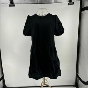 Zara Black 100% Cotton Puff Sleeve Mini Dress Crew Neck Size Medium thumbnail 2