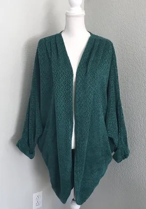 Flawless Green Chenille Pocketed Oversized Cardigan thumbnail 1