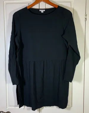 J Jill Black Rayon Crepe Long Sleeve Babydoll Tunic Dress Tall Medium Whimsigoth thumbnail 1