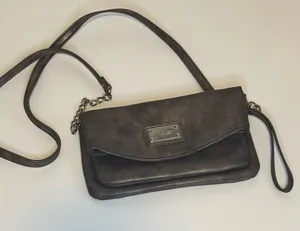 Nine West Silver Gray Fold-Over Crossbody Bag with Silver Chain Strap thumbnail 1