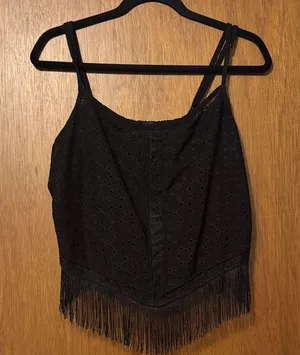 Daytrip Chic Black Lace Fringe Crop top thumbnail 1
