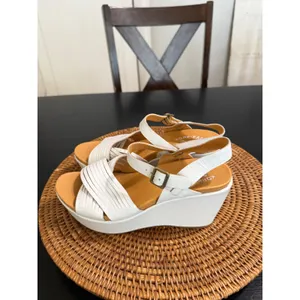Kork-Ease White Leather Platform Wedge Sandals Strappy Ankle Strap K51501 8M thumbnail 2