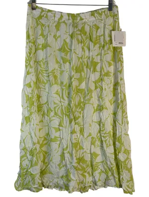 Croft & Barrow‎ Womens XL Lime Green White Tropical Leaf Midi Skirt NWT thumbnail 1