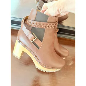 Ralph Lauren Leather Clog‎ Ankle Boots Women 40.5 Brown Excellent Boho Platform thumbnail 2