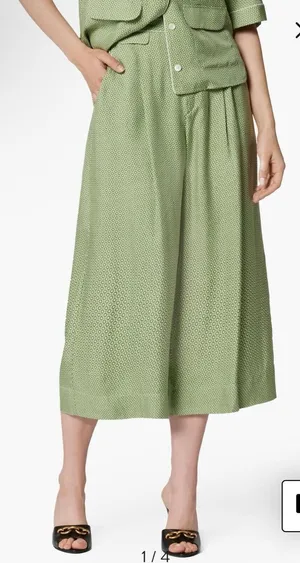 NWT $350 Equipment‎ Allete Crop Wide Leg Pants Size 0 Green Silk Viscose thumbnail 1