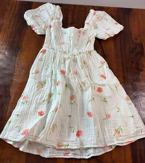 Altar'd State White Pink Floral Cotton Gauze Puff Sleeve Mini Dress XS CDE3728 thumbnail 1