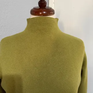 Cottagecore Mock Neck Puff Sleeve Sweater‎ Crystal Button Cuffs Olive Green Sz M thumbnail 3