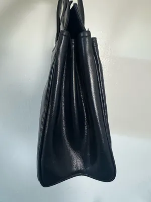 Black vintage Leather Shoulder Bag with Drawstring Detail thumbnail 3
