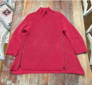 Habitat Clothes To Live In Red Chunky Knit Side Zip Mock Neck Tunic Sweater XL thumbnail 1
