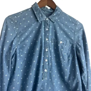 Tommy Hilfiger Women‎ Chambray Popover Shirt S Blue Polka Dot Coastal Preppy thumbnail 3