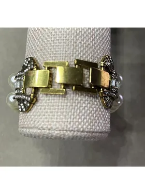 Vintage 90s Art Deco Style Multi Strand Faux Pearl Bracelet Crystal Rhinestone C thumbnail 4