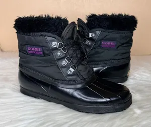 Sorel Kaufman Canada Snow Boots Winter Faux Fur Trim Black Size Y6/W8 thumbnail 1