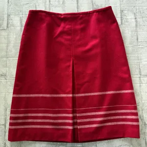 Ann Taylor Loft Red Wool Blend Skirt Stripes Pleated Academic Office Siren Sz 8 thumbnail 1