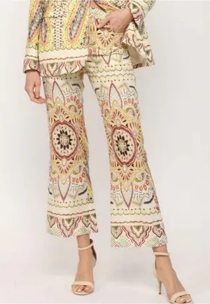 Zara | Paisley Linen-blend Mini Flare Pants, Small thumbnail 1