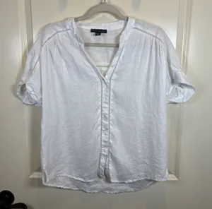 Saks Fifth Avenue 100% Linen Shirt Medium White‎ Top Beachy Minimalist Cottage thumbnail 1