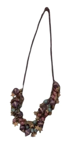 Very cute vintage boho gold, purple, pink & turquoise necklace EVC thumbnail 1