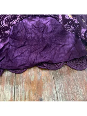 Free People Purple Crochet Lace Mini Dress Double Tie Back Tassel Bell Sleeve Sm thumbnail 7
