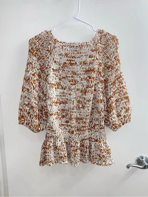 Zara Brown and White Knit Blouse Small thumbnail 2