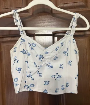Blue Floral Smocked Crop Top Tank thumbnail 1