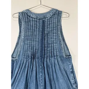 Free People Womens Romper Blue Webster Denim V Neck Relaxed Pleated Jean Medium thumbnail 10