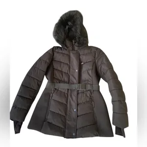 London Fog Black Puffer Jacket with Faux Fur Hood thumbnail 2