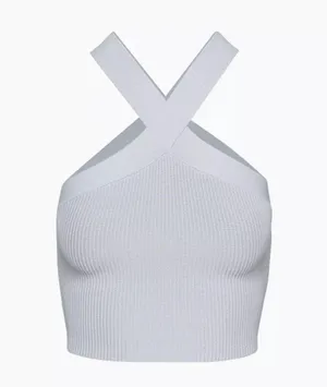 Aritzia Babaton Sculpt Knit Criss Cross Cropped Tank baby blue size small thumbnail 1
